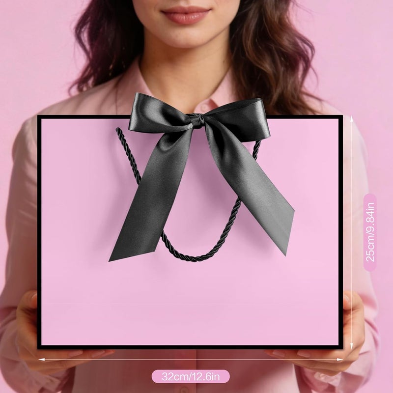 JMANNI 1PCS Large Gift Bag with Ribbon and 1 Greeting Card 2 Tissue Papers, Portable Paper Gift Bag with Handles, Birthday Present Bags for Wedding Party,Mothers Day12.6" x 9.8" x 3.9"(Purple-Black - Image 4